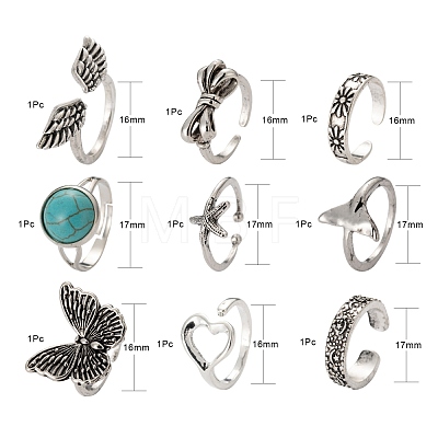 9Pcs 9 Style Adjustable Alloy Finger Rings RJEW-LS0001-15AS-1