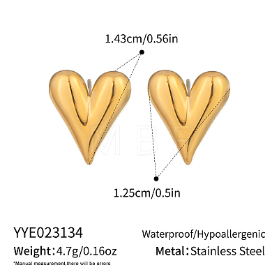 Fashion Heart 304 Stainless Steel Stud Earrings HX1056-1