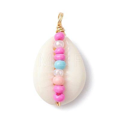 Natural Cowrie Shell Pendants PALLOY-JF02266-1