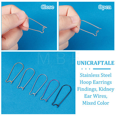 Unicraftale 30Pcs 5 Colors Ion Plating(IP) 304 Stainless Steel Hoop Earrings Findings STAS-UN0049-76-1