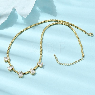 Brass Pave Cubic Zirconia Teardrop Pendant Round Beaded Necklaces NJEW-C121-01G-06-1