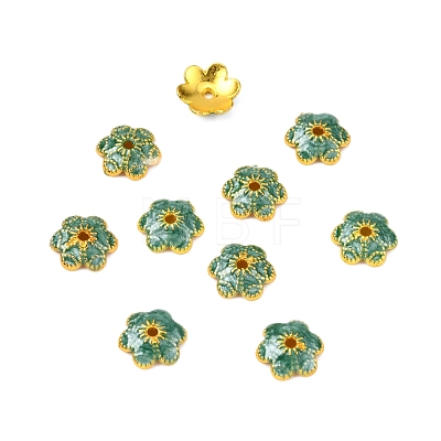 6-Petal Alloy Enamel Bead Caps ENAM-WH0063-02D-1