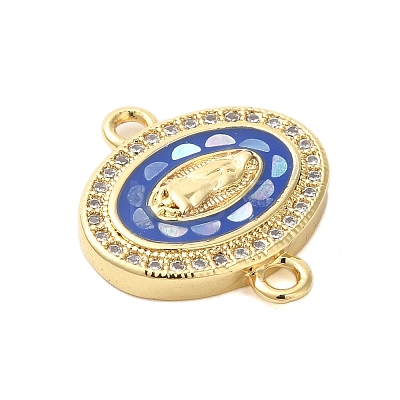 Rack Plating Brass Micro Pave Clear Cubic Zirconia Oval with Virgin Mary Connector Charms KK-K385-117G-1