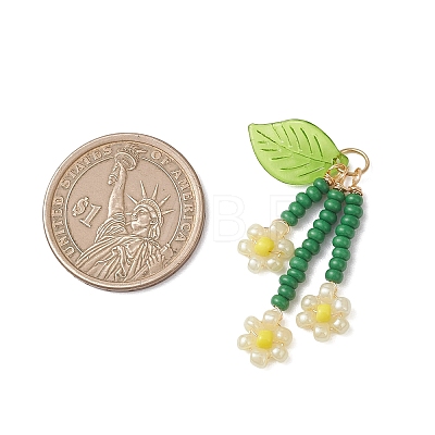 7Pcs Glass Seed Beaded Flower Pendants PALLOY-MZ01194-1