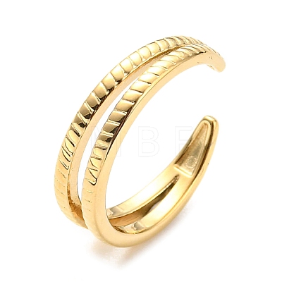 304 Stainless Steel Textured Open Cuff Ring for Women RJEW-C016-18G-1