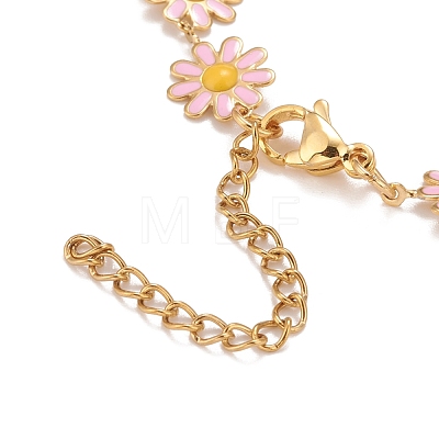 Enamel Daisy Link Chain Necklace NJEW-P220-01G-05-1