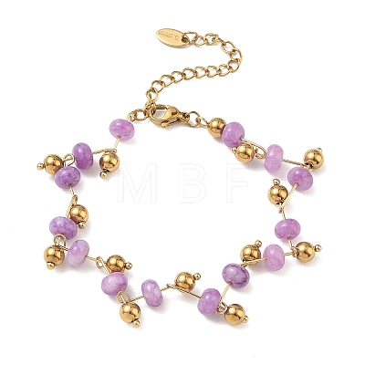 304 Stainless Steel Rondelle Natural Amethyst Beaded Bracelets BJEW-C151-04B-1