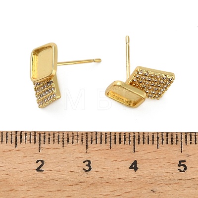 Rhombus Brass Micro Pave Clear Cubic Zirconia Stud Earring Findings KK-D102-03G-1