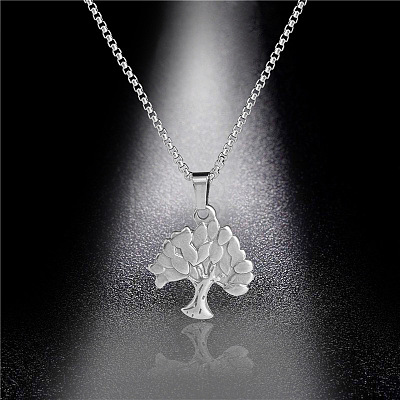 304 Stainless Steel Tree of Life Pendant Box Chain Necklaces for Women WG20AFF-01-1