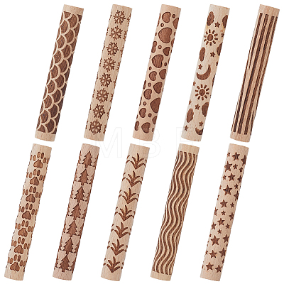 10Pcs 10 Styles Wood Rolling Pin AJEW-GF0014-29-1