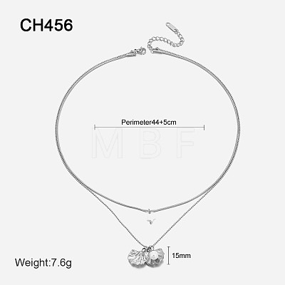 304 Stainless Steel & Natural Shell & Natural Freshwater Pearl Double Layer Necklaces FS-WG7985A-05-1