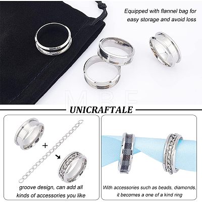 Unicraftale 12Pcs Stainless Steel Grooved Finger Ring Settings STAS-UN0038-94D-1