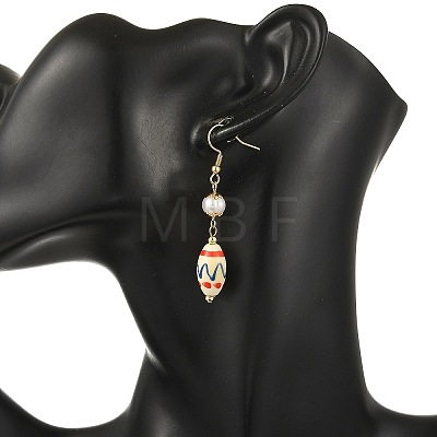 Printed Handmade Porcelain & Natural Freshwater Pearl Dangle Earrings EJEW-JE07374-1