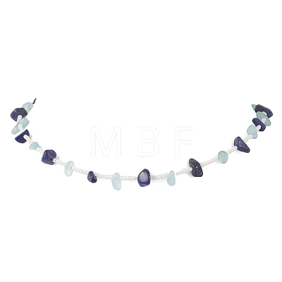 3Pcs 3 Styles Natural Lapis Lazuli & Aquamarine & Amethyst & Rose Quartz & Green Aventurine & Citrine Chip & Glass Seed Baeded Necklaces for Women NJEW-JN05603-1