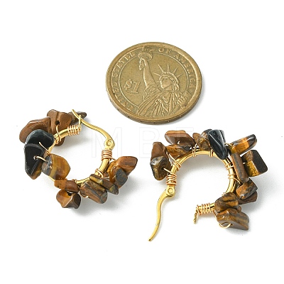 Natural Tiger Eye Chips Braided Hoop Earrings EJEW-JE04940-07-1