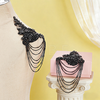 Glass Seed & Rhinestone Beaded Fringe Embroidery Applique Patch DIY-WH0780-20B-1