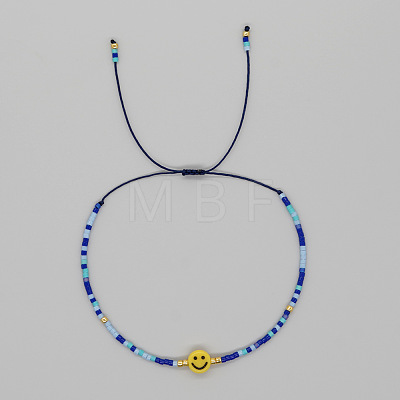 Smiling Face Glass Seed Bead Braided Bracelets for Women EQ4950-2-1