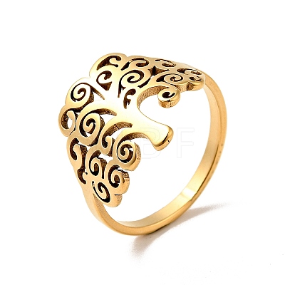 Ion Plating(IP) 201 Stainless Steel Tree of Life Finger Ring for Women RJEW-G266-03G-1