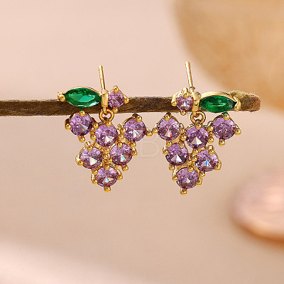 Brass Pave Cubic Zirconia Stud Dangle Earrings CU-CBA2AB4-02G-1