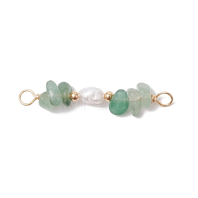 Natural Green Aventurine Chip & Natural Cultured Freshwater Pearl Rice Beaded Connector Charms PALLOY-JF03707-05-1