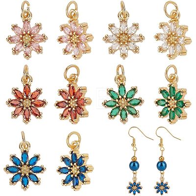 10Pcs 5 Colors Rack Plating Brass Micro Pave Cubic Zirconia Charms ZIRC-HY0001-03-1