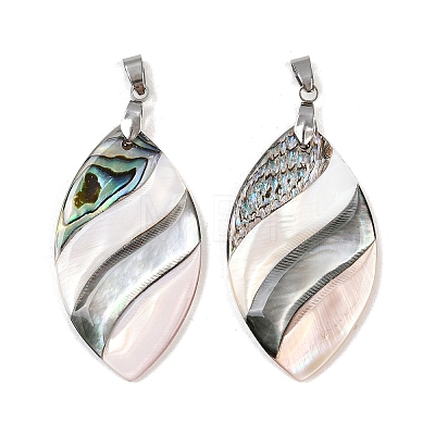 Natural Abalone Shell & Black Lip Shell & Pink Shell Pendants SSHEL-B003-06P-01-1
