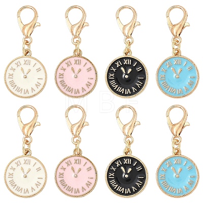 12Pcs 4 Style Alloy Enamel Clock Pendant Decorations HJEW-YW00259-1