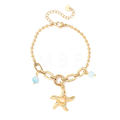 Starfish 304 Stainless Steel Charm Bracelets BJEW-C135-02G-1