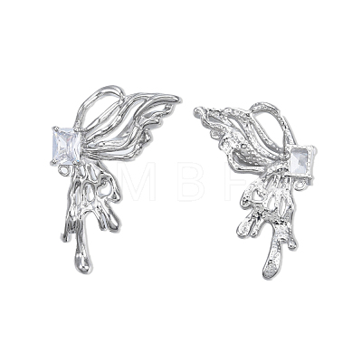 Brass Pave Clear Cubic Zirconia Butterfly Stud Earring Findings KK-N232-450P-B-1