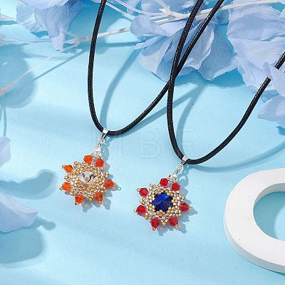 2Pcs 2 Styles Flower Glass Seed Beads Pendant Necklaces NJEW-MZ00047-1