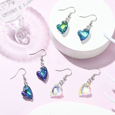 Heart Faceted Glass Dangle Earrings EJEW-JE05325-1