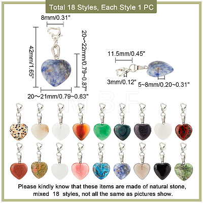   18Pcs 18 Style Gemstone Pendant Decorations PALLOY-PH0004-40-1