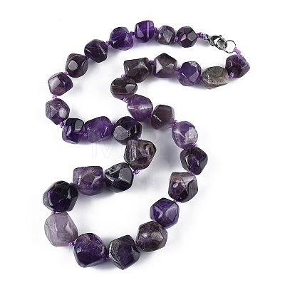 Natural Amethyst Nuggets Beaded Necklaces for Women Men NJEW-K388-01E-1