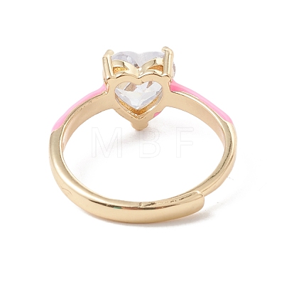 Clear Cubic Zirconia Heart Adjustable Ring with Enamel RJEW-F124-10-G-1