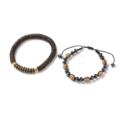 Wood Beaded Bracelet Sets BJEW-JB08349-1