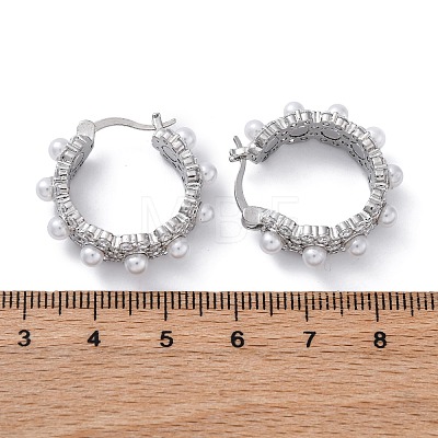 Flower Brass ABS Imitation Pearl Hoop Earrings EJEW-R016-22P-1