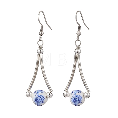 Handmade Round with Flower Printed Dangle Earrings EJEW-JE06800-1
