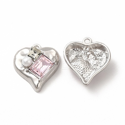 Rack Plating Alloy with Glass Heart with Rectangle Pendants FIND-G051-08P-1