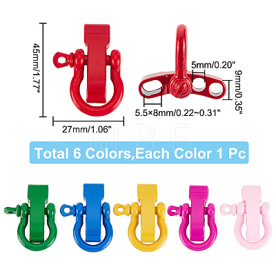  6Pcs 6 Colors Zinc Alloy D-Ring Anchor Shackle Clasps FIND-NB0002-96-1