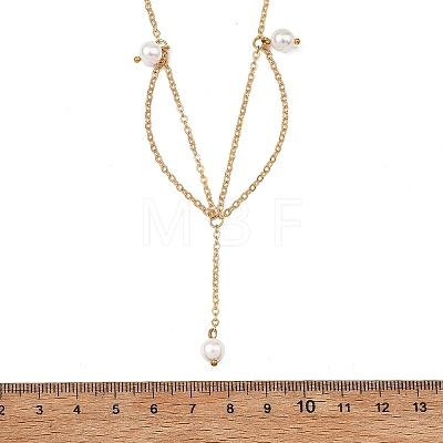 White Round Shell Pearl Pendant Brass Cable Chain Necklaces for Women NJEW-JN06349-1