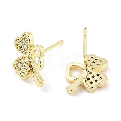 Brass Micro Pave Clear Cubic Zirconia Stud Earrings for Women EJEW-S217-D08-1