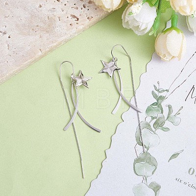 Anti-Tarnish Rhodium Plated 925 Sterling Silver Star with Chain Tassel Dangle Earrings JE1043A-1