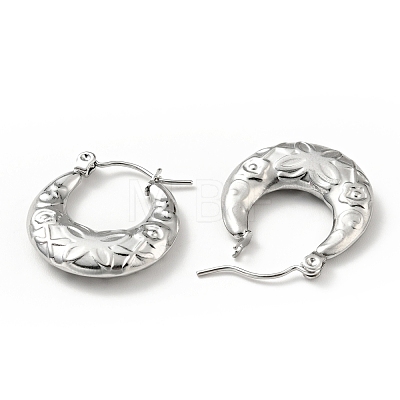 304 Stainless Steel Crescent Moon with Butterfly Hoop Earrings for Women EJEW-G293-15P-1