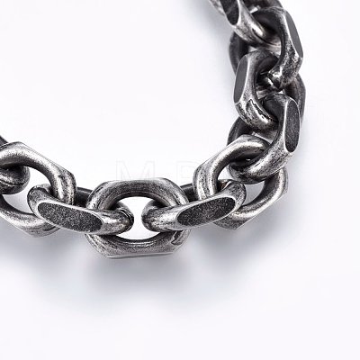 Retro 304 Stainless Steel Cable Chain Bracelets BJEW-L631-27AS-1