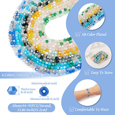  12 Strands 6 Colors Electroplate Glass Beads Strands EGLA-TA0001-31-1
