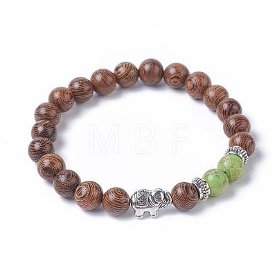 Dyed Wood Round Beads Stretch Bracelets BJEW-JB04839-1