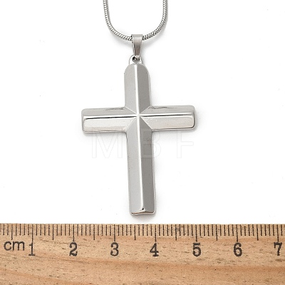 304 Stainless Steel Cross Pendant Snake Chain Necklaces NJEW-S442-06P-1