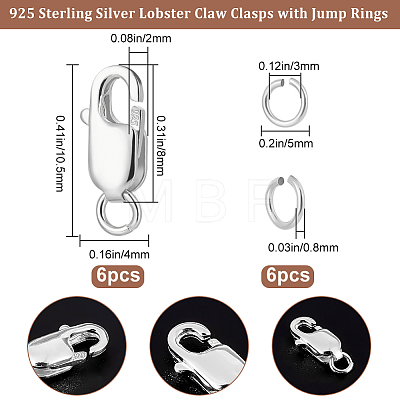 6Pcs 925 Sterling Silver Lobster Claw Clasps STER-BBC0002-06S-1