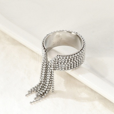 Round Ball Tassel 304 Stainless Steel Cuff Rings for Women RJEW-U039-03P-1