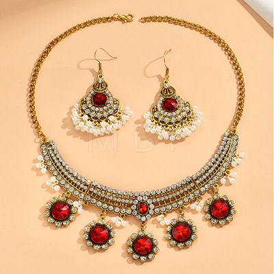 Alloy Rhinestone Pendant Necklaces & Earrings Sets for Women WGE8301-14-1